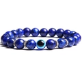 Lapis lazuli beaded bracelet with blue evil eye charm and silver-colored metal spacers - Lapis Lazuli