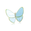 Exquisite light blue enamel butterfly brooch with golden edges and clear rhinestones - YN5579 Blue