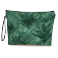 Portable makeup bag featuring green succulent leaf prints and a black wrist strap - Aloe Leaf Pattern (Style 2)