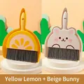 Mini desktop broom set in yellow lemon and beige rabbit styles for kids cleaning - 2 Sets: Milk Bunny + Sunny Lemon