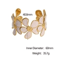 Brazalete abierto de acero inoxidable chapado en oro de 18k con flores de esmalte - Blanco