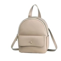 Mini taupe litchi grain leather backpack for women with flap front pocket and slim straps - Lychee Texture / Apricot