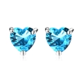 Elegant heart-shaped light blue zircon stud earrings with silver finish in a 3-prong setting - Heart-Shaped B Aqua Blue Zirconia