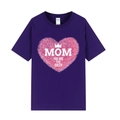 Purple Mother's Day T-shirt with pink heart and Mom You Are The Queen print - XS / Tops / Purple (Mom Queen Heart Print)