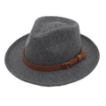Classic dark grey wool fedora hat with brown band and buckle in a stylish British style - One Size / Dark Grey (Heart Brim with Yellow Rope)
