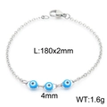 Bracciale a catena in acciaio argento con tre ciondoli occhio blu, lungo 180mm - Stile Blu (KB169515-Z)