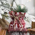 Bolsa de regalo navideña de lino rojo con reno, 12x9cm para decoración de fiestas - Reno Rojo / 12x9cm/20g