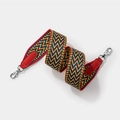 Colorful chevron woven bag strap with red leather ends and silver swivel hooks - L 70cm W 5cm / Red With Silver Buckle