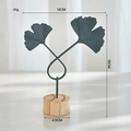 Nordic metal ginkgo leaf ornament with wood base, dark grey finish, 18cm height decorative art - Double Ginkgo Leaves / Gray