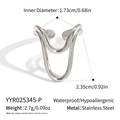 Detailed view of silver stainless steel wavy ring with size dimensions and weight - Double-layer Curved Design (YYR025345-P)
