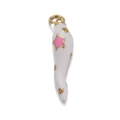 Close-up of white enamel horn charm with gold dots and pink star for DIY jewelry - White Star Chili