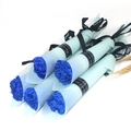 Five blue soap flower bouquets wrapped in light blue paper with Just for you ribbon - Blue (Shiny Carnation)