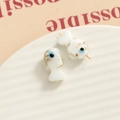 Cute small fish charms in white with gold foil and blue eyes for DIY jewelry making - 3D Color Matching Fish / Milky White with Gold Foil