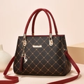 Brown quilted leather satchel handbag with top handle and cat tassel charm detail - Dark Coffee & Wine Red