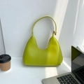 Minimalist grass green glossy PU leather underarm bag with a sleek crescent design - Green