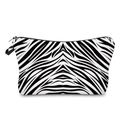 Detail of zebra print makeup bag with durable black zipper closure on white background - Black White Zebra