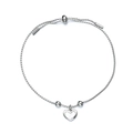 Adjustable silver woven chain bracelet with heart shaped shell pendant and metal beads - White Gold
