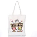 White canvas tote bag featuring a colorful cartoon owl print with U & Me script design - Style C6 / No Zipper No Inner Pocket