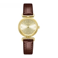 Dameshorloge van kwarts met gouden kast, bruine leren band en diamant-accenten - Koffie Goud (Leren Band)