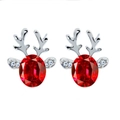 Christmas reindeer stud earrings featuring red stones and silver antlers with small crystals - A138-39 Red Reindeer Crystal