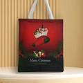 Detail of Christmas canvas handbag featuring festive patterns on a red gradient background - Style 48
