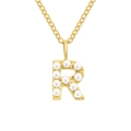 Collana elegante in acciaio color oro con ciondolo a lettera R decorato con perle - Lettera R - Oro