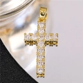 Vintage gold cross pendant with cubic zirconia and pearl details on a black surface - Style 3/Gold Clear Faux Diamond Alloy Cross