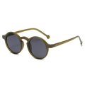 Lunettes de soleil rondes rétro vert olive avec rivets et verres gris foncé - vert foncé