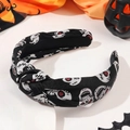 Halloween headband with skull patterns and red sequin details on a festive background - Knotted Skull Black Style