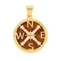 Golden micro-pave compass pendant with red-brown tiger eye inlay and sparkling crystals - Compass-Tiger Eye