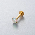 Gold titanium labret stud with a four-prong set iridescent opal and flat back disc - Gold Base AB Zirconia (576-3#)