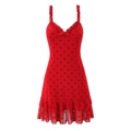 Mini robe en maille rouge sans manches avec imprimé cœurs, nœud en V et ourlet à volants - S / Rouge