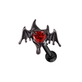 Gothic bat wing belly ring with heart shaped red zircon and black fluid metal design - Black Bat Wing Heart Red Gem Stud (2311110031)