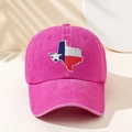 Primer plano del bordado de Texas en gorra de béisbol de algodón lavado rosa con estrella - Talla única / Rosa Rojo
