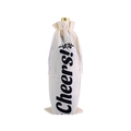 Beige linen drawstring wine gift bag with Cheers text print and decorative floral design - Off White