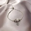Silver snake chain bracelet with sparkling crystal beads and hollow heart charm - Silver (Alloy Style)