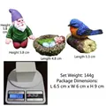 Ensemble de 3 figurines de nain de jardin avec nid d'oiseau et rouge-gorge décoratif - Ensemble Famille Gnome E (3 pièces)