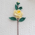 Handmade crochet single yellow camellia flower with green leaves for home decoration - Camellia Yellow