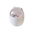 Mini white desktop trash can with cute cartoon animal face and clear dome lid - White
