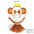 Apen verkleedset voor kinderen met pluche oren hoofdband vlinderdas staart en tutu - Donkerbruine Kroon Aap 3-delige Set + Donkerbruine Gaas Rok