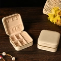Portable beige velvet jewelry storage box with gold zipper and multi-slot interior - Velvet Cream White (No Mirror)
