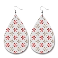 Close-up of teardrop leather earrings with red snowflake pattern and litchi texture - Geometric Snowflake Style