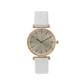 Détail du boîtier de montre or rose avec cristaux et bracelet en silicone blanc - Blanc