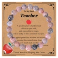 Détail du bracelet en pierres naturelles d'améthyste avec breloque pomme rouge pour prof - Bracelet Rhodonite
