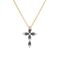 Collana con croce placcata oro con pietre blu a goccia e piccoli cristalli bianchi - Oro Zirconia Blu