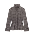 Giacca da donna a quadri grigi con collo alto e orlo a balze in misto lana - XS / Top a quadri grigio