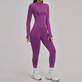 Nahtloses Yoga-Set in Dunkelviolett mit langärmeligem Oberteil und hoher Leggings - S / Oberteil Und Unterteil / Dunkles Beerenlila