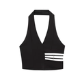 Fashionable black halter top with V-neck cross design and side cutout with metal buckles - XS / Black