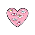 Pink heart-shaped enamel pin with colorful eye patterns and black metal edges - Pink Colorful Eyes Style (QHXZ251)