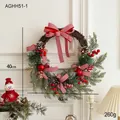 Corona de Navidad con luces LED piñas y bayas rojas sobre base de ratán de 40cm - Guirnalda 40CM Estilo A (Con Luz)